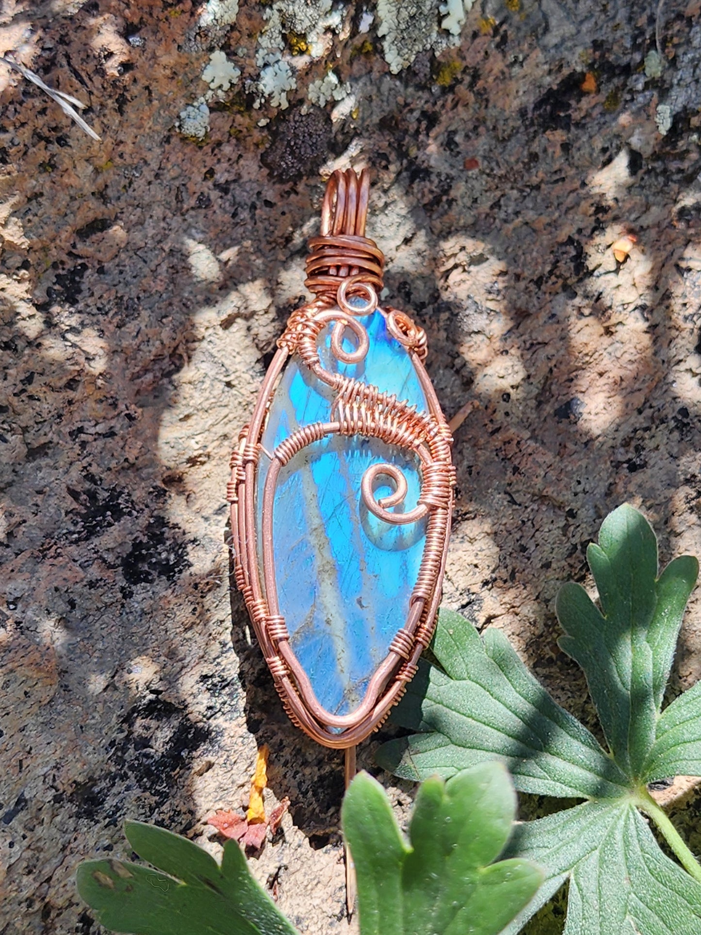 Copper & Blue Labradorite Pendant- "Dianthus"