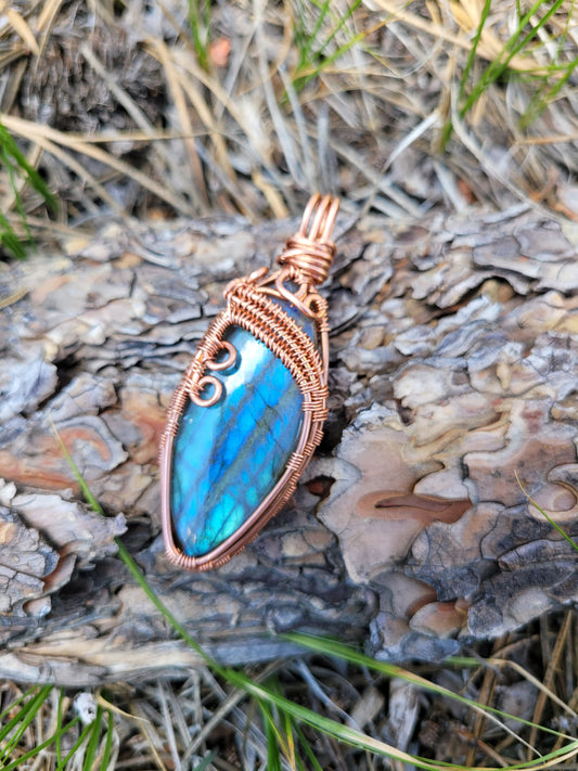 Copper & Blue Labradorite Pendant- "Dianthus"